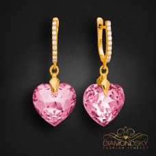 Sudraba auskari „Iemīlējusies Sirds III (Rose)“ ar Swarovski® kristāliem