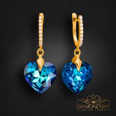 Sudraba auskari „Iemīlējusies Sirds III (Bermuda Blue)“ ar Swarovski™ kristāliem