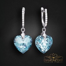 Sudraba auskari „Iemīlējusies Sirds III R (Aquamarine Blue)“ ar Swarovski® kristāliem