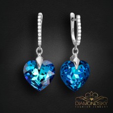 Sudraba auskari „Iemīlējusies Sirds III R (Bermuda Blue)“ ar Swarovski® kristāliem
