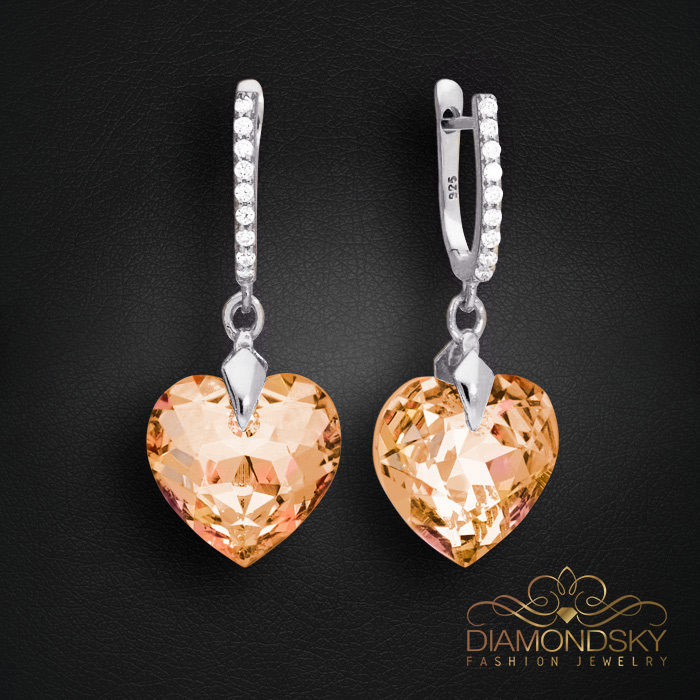 Sudraba auskari „Iemīlējusies Sirds III R (Colorado Topaz)“ ar Swarovski® kristāliem