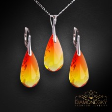 Sudraba komplekts „Varavīksnes Kaskāde (Fireopal)“ ar Swarovski™ kristāliem