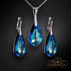 Sudraba komplekts „Varavīksnes Kaskāde (Bermuda Blue)“ ar Swarovski™ kristāliem