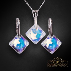 Sudraba komplekts sievietēm „Vizuļošana (Blue Aurora Borealis)“ ar Swarovski® kristāliem