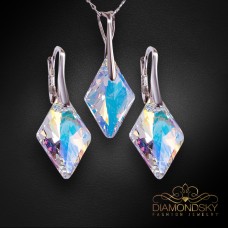 Sudraba komplekts „Rombs (Aurora Borealis)“ ar Swarovski™ kristāliem