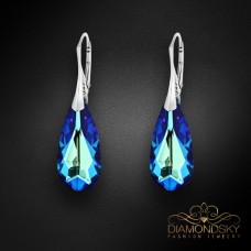Sudraba auskari „Varavīksnes Kaskāde (Bermuda Blue)“ ar Swarovski™ kristāliem