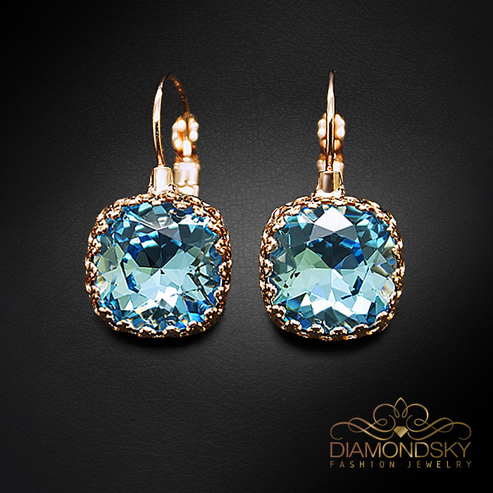 Auskari „Vintage V (Aquamarine Blue)“ ar Swarovski® kristāliem