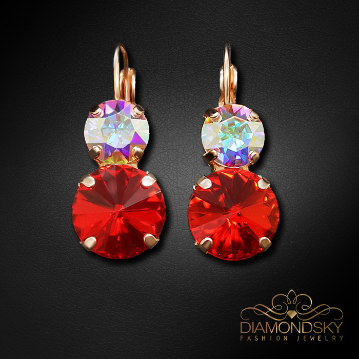 Auskari „Klaris VIII (Light Siam / AB)“ ar Swarovski™ kristāliem