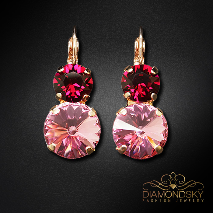 Kõrvarõngad naistele DiamondSky „Clarice VIII“ (Light Rose / Ruby) Swarovski kristallidega