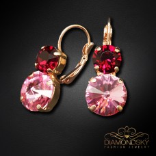 Kõrvarõngad naistele DiamondSky „Clarice VIII“ (Light Rose / Ruby) Swarovski kristallidega