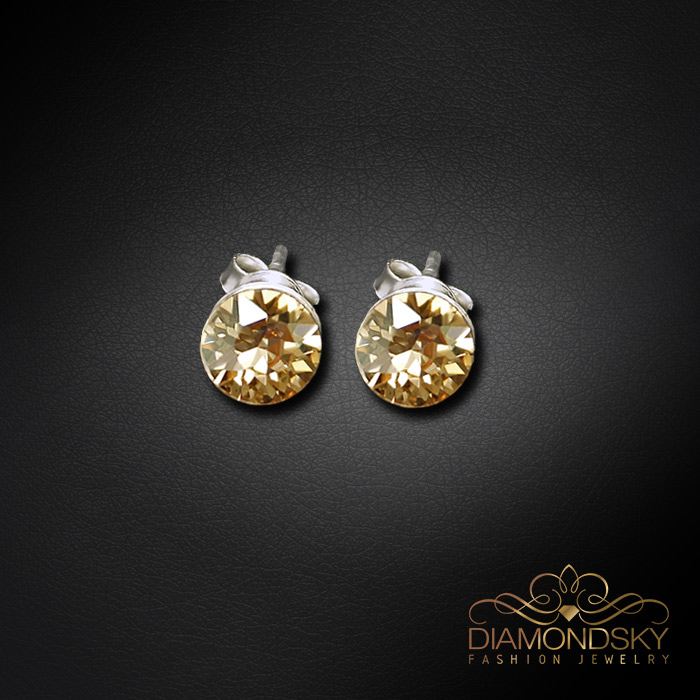 Sudraba auskari „Klasika II (Golden Shadow)“ ar Swarovski® kristāliem