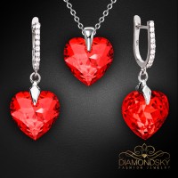 925 Sterling Silver Jewelry Set “Romantic Heart III R” (Light Siam) embellished with Crystals by Swarovski®
