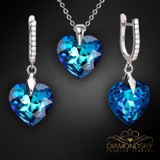 Sudraba komplekts sievietēm „Iemīlējusies Sirds III R (Bermuda Blue)“ ar Swarovski® kristāliem
