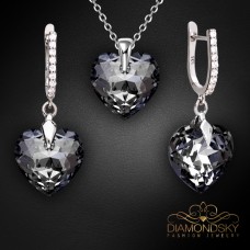 Sudraba komplekts sievietēm „Iemīlējusies Sirds III R (Silver Night)“ ar Swarovski® kristāliem
