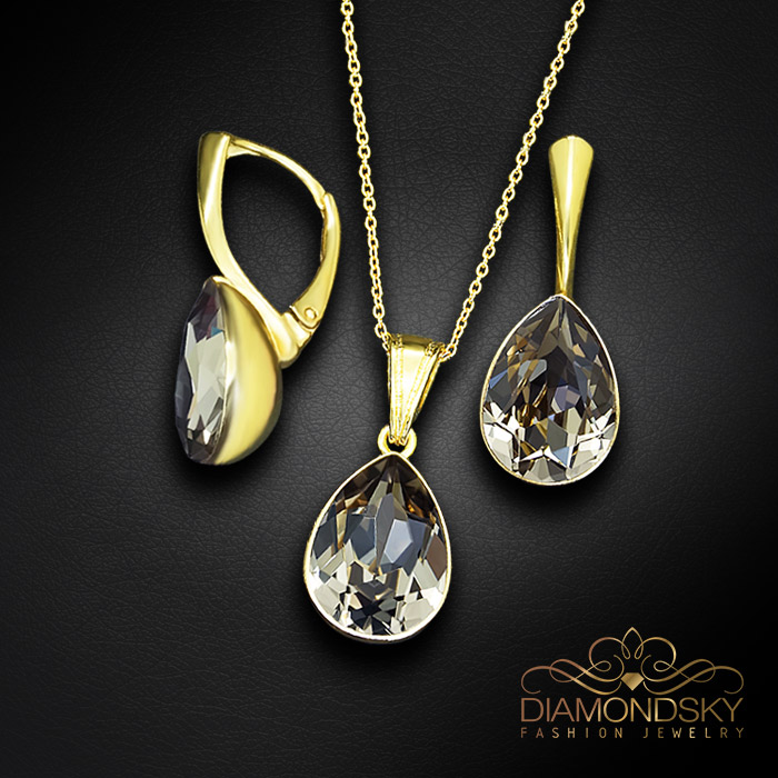 Sudraba komplekts „Kristāla Lāse (Black Diamond)“ ar Preciosa™ kristāliem