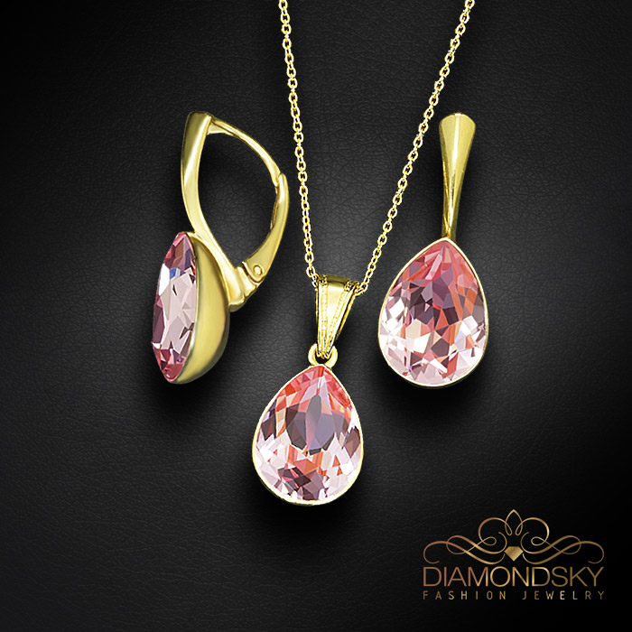 Sudraba komplekts „Kristāla Lāse (Light Rose)“ ar Preciosa™ kristāliem