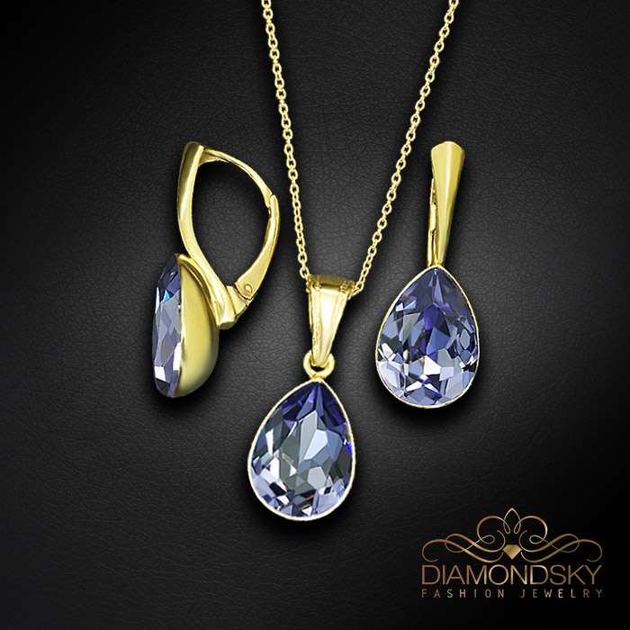 Sudraba komplekts „Kristāla Lāse (Tanzanite)“ ar Preciosa™ kristāliem