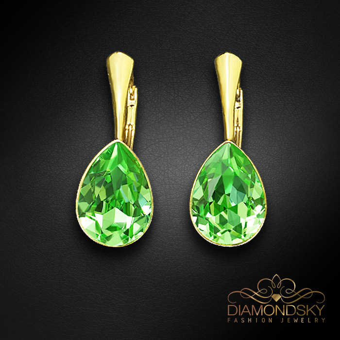 Sudraba auskari „Kristāla Lāse (Peridot)“ ar Preciosa™ kristāliem