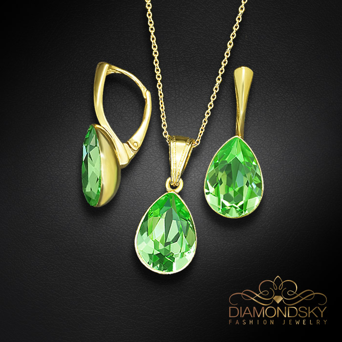 Sudraba komplekts „Kristāla Lāse (Peridot)“ ar Preciosa™ kristāliem
