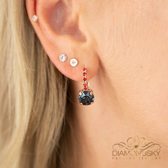 Earrings “Glory IV” (Light Siam / Graphite) embellished with Crystals by Swarovski®