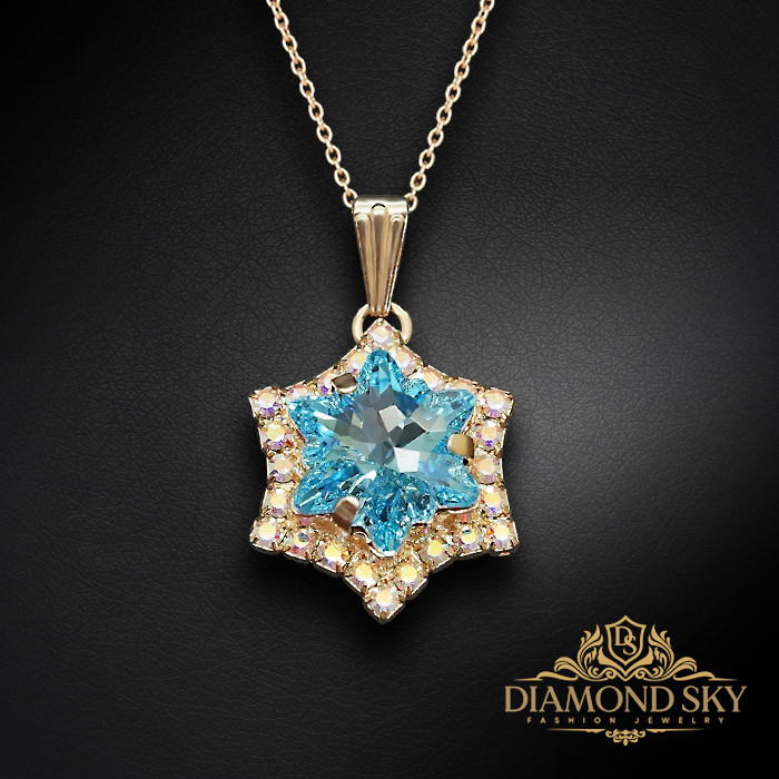 Kulons „Sniegpārsla (Aquamarine)“ ar Swarovski™ kristāliem
