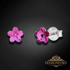 Sudraba auskari „Saules Ziediņš (Fuchsia)“ ar Swarovski™ kristāliem