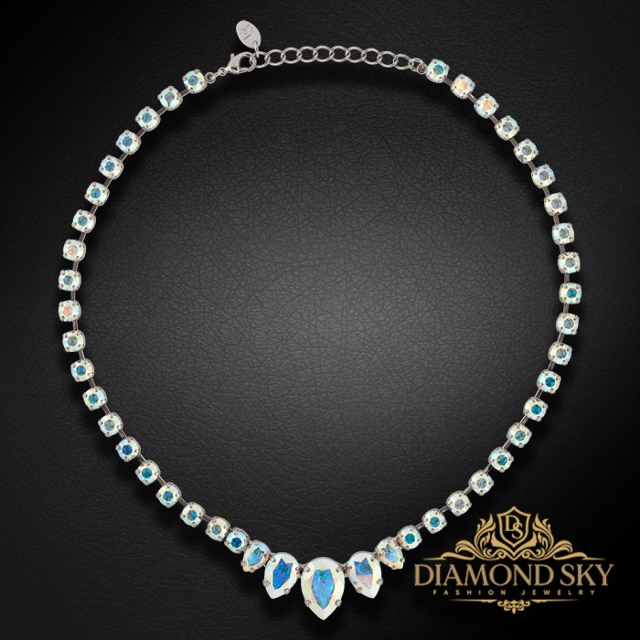Kāzu kaklarota „Leonora (Aurora Borealis)“ ar Swarovski™ kristāliem