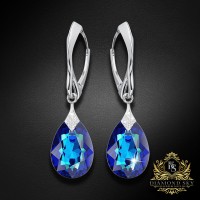 Серебряные серьги «Лунный Блеск (Bermuda Blue)» с кристаллами Swarovski™
