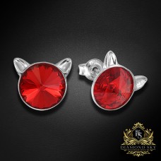 Sudraba auskari „Kaķis (Light Siam)“ ar Swarovski® kristāliem
