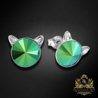 Sudraba auskari „Kaķis (Scarabaeus Green)“ ar Swarovski® kristāliem