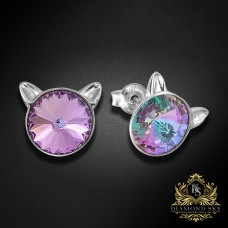 Bērnu sudraba auskari „Kaķis (Vitrail Light)“ ar Swarovski™ kristāliem