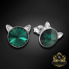 Sudraba auskari „Kaķis (Emerald)“ ar Swarovski® kristāliem