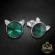 Sudraba auskari „Kaķis (Emerald)“ ar Swarovski® kristāliem