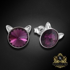 Sudraba auskari „Kaķis (Amethyst)“ ar Swarovski® kristāliem