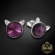 Sudraba auskari „Kaķis (Amethyst)“ ar Swarovski® kristāliem