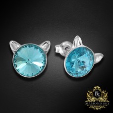 Sudraba auskari „Kaķis (Light Turquoise)“ ar Swarovski® kristāliem