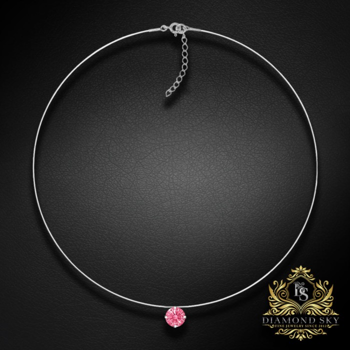(Ekskluzīvs) Neredzamais sudraba kulons (Fancy Pink) ar Swarovski Zirconia Pure Brilliance kristālu