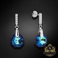 Sudraba auskari „Calathea (Bermuda Blue)“ ar Swarovski® kristāliem