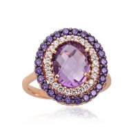 14K Red Gold Cubic Zirconia and Amethyst Ring “Morrigan XIV”