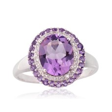 Baltā zelta 585° gredzens ar briljantiem un ametistiem „Ametista Diženums“
