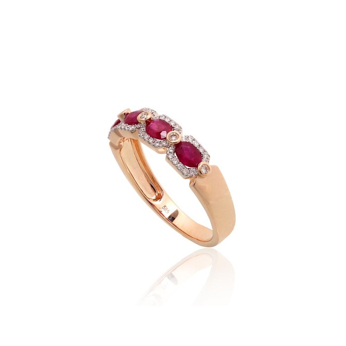Sarkanā zelta 585° gredzens ar briljantiem un rubīniem „Crimson Bloom“