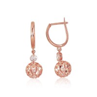 Серьги из красного золота 585 пробы с цирконами «Алмазная Пыль»