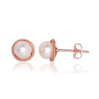 14K Red Gold Pearl Earrings “Galos X”