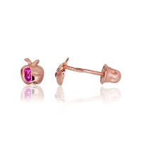 14K Red Gold Cubic Zirconia Earrings “Apple”