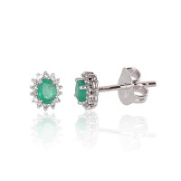 14K White Gold Diamond and Emerald Earrings “Ferro III”
