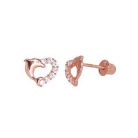 Серьги из красного золота 585 пробы с цирконами «Любовь Дельфинов»