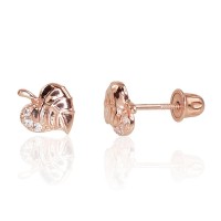 14K Red Gold Cubic Zirconia Earrings “Golden Leaf IX”