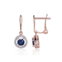 14K Red Gold Diamond and Sapphire Earrings “Hearts and Arrows IX”