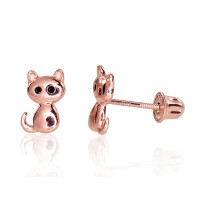 14K Red Gold Cubic Zirconia Earrings “Kitty VI”