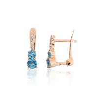 14K Red Gold Diamond and Topaz Earrings “Melody of the Sea”
